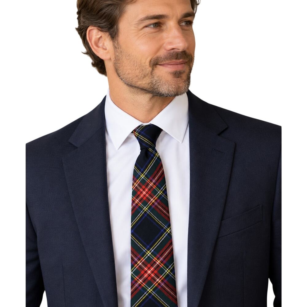 Stewart Black Tartan Plaid Tie Made in Scotland Pure New Wool